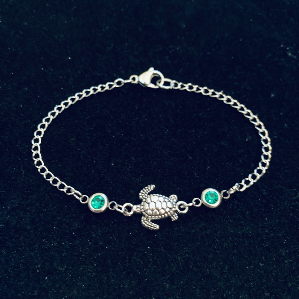 Turtle bracelet (or anklet) with rhinestones - Picture 2 of 7